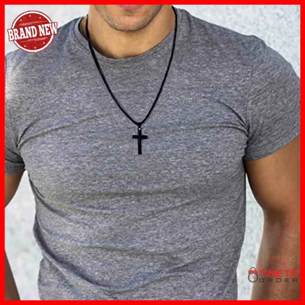 Stainless Steel Cross Necklace for Men, 20 Inch Box Chain, Religious Gift - Picture 4 of 7